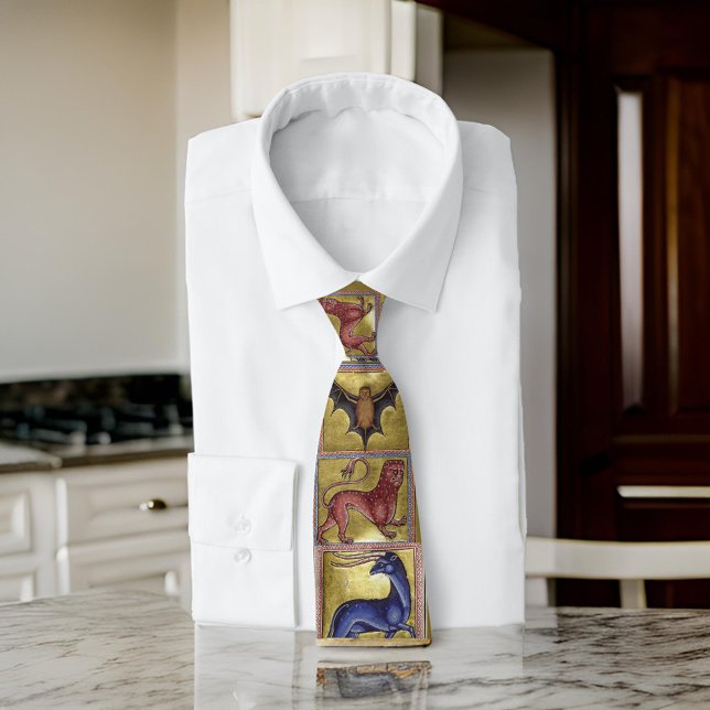 Cravate Bestiaire médiéval Aberdeen Or bleu Brown rouge (Créateur téléchargé)
