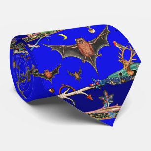 CRAVATE BESTIAIRE MÉDIÉVAL, BATS À VOL, ANIMAUX FORESTIERS