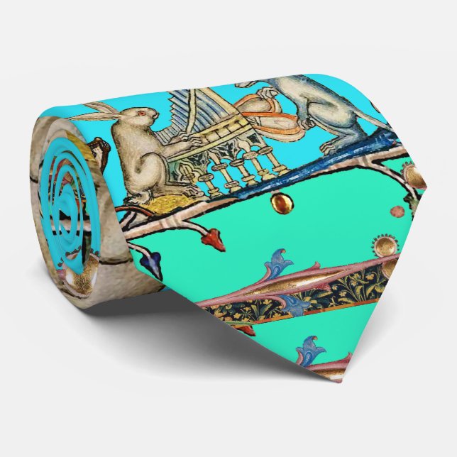 Cravate BESTIAIRE MÉDIÉVAL FAISANT DE LA MUSIQUE, Lapin, B (Roulé)