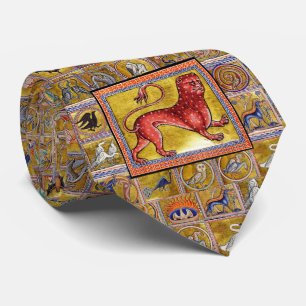 CRAVATE BESTIAIRE MÉDIÉVAL, LÉOPARD, ANIMAUX FORESTIERS