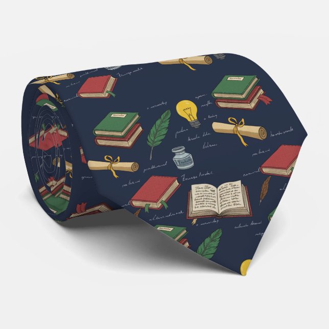 Cravate Bibliothèque d'érudit bleu marine (Roulé)
