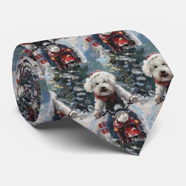 Cravate Bichon Frise à moto Noël (Roulé)