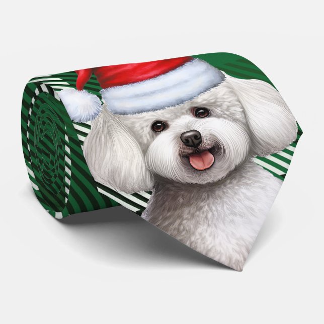 Cravate Bichon Frise Chien et Green Plaid Noël (Roulé)