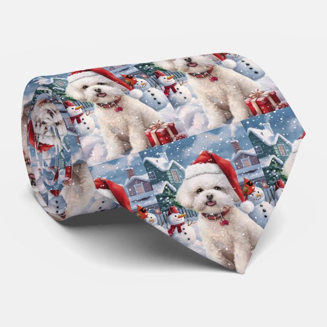 Cravate Bichon Frise Chien Hiver Merveilles Pays de Noël J (Roulé)