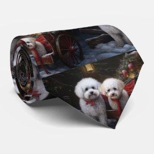 Cravate Bichon Frise Neige Chariot Noël Décoration