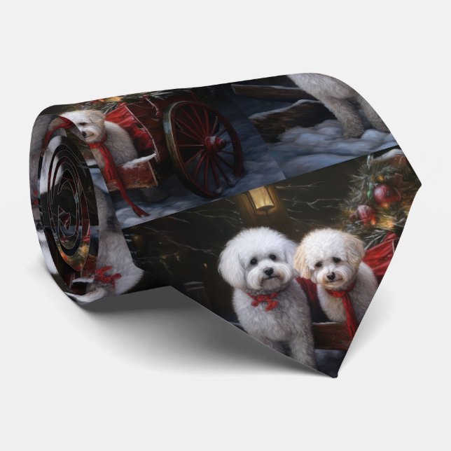 Cravate Bichon Frise Neige Chariot Noël Décoration (Roulé)