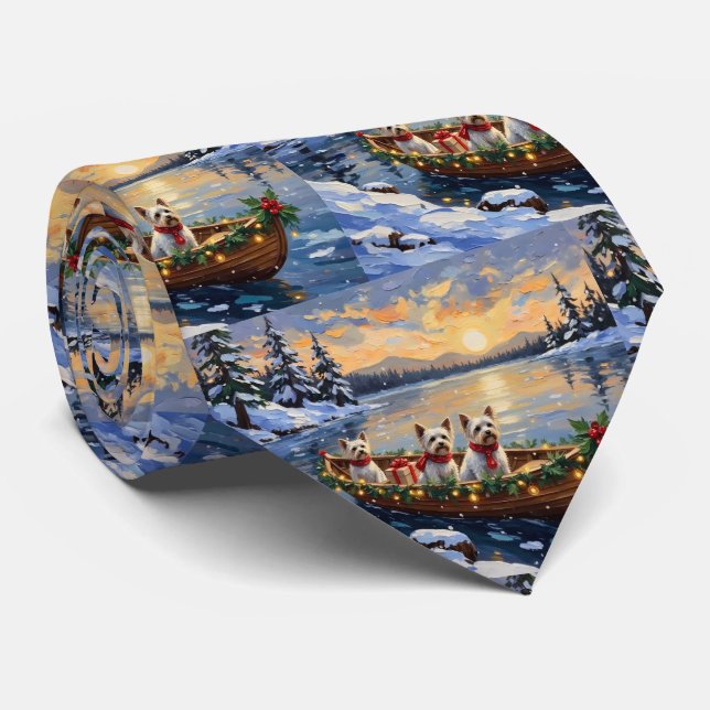 Cravate Bichon Frise Noël Bateau Fêtes (Roulé)