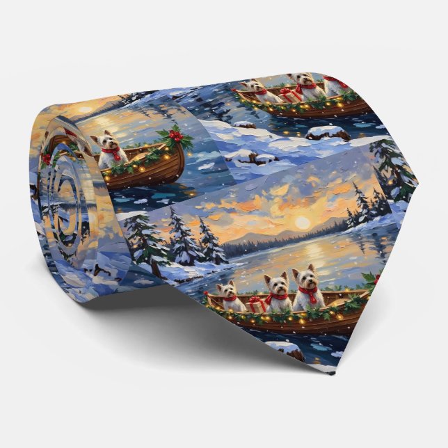 Cravate Bichon Frise Noël Bateau Fêtes (Roulé)