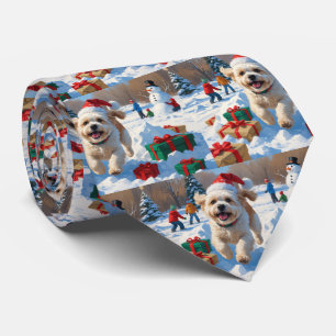 Cravate Bichon Frise Noël Festive Scène de neige