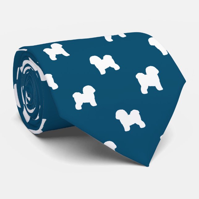 Cravate Bichon Frise Silhouettes Pattern Blue and White (Roulé)