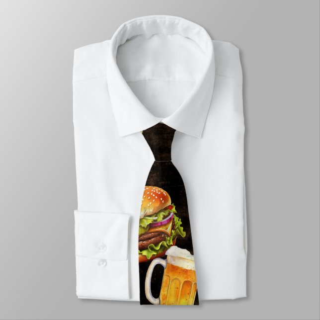 Cravate Bière Hamburger sur fond sombre (Attaché)
