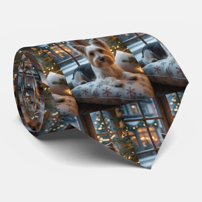 Cravate Biewer Terrier avec lumières de Noël vacances (Roulé)