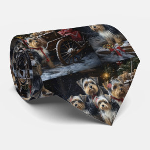 Cravate Biewer Terrier enneigé traîneau décor de Noël