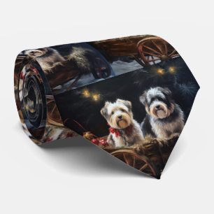 Cravate Biewer Terrier enneigé Traîneau Décor Noël