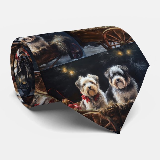 Cravate Biewer Terrier enneigé Traîneau Décor Noël (Roulé)