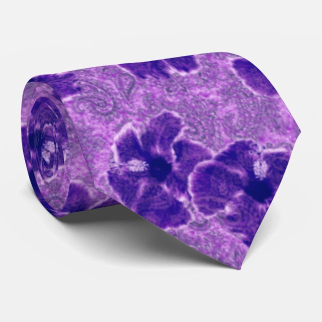 Cravate Bilatéral hawaïen de ketmie de Paisley rétro (Roulé)