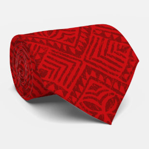 Cravate Bilatéral rouge tropical de Tapa Samoan imprimé