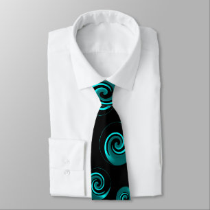 Cravate Black and Aqua Turquoise Swirls