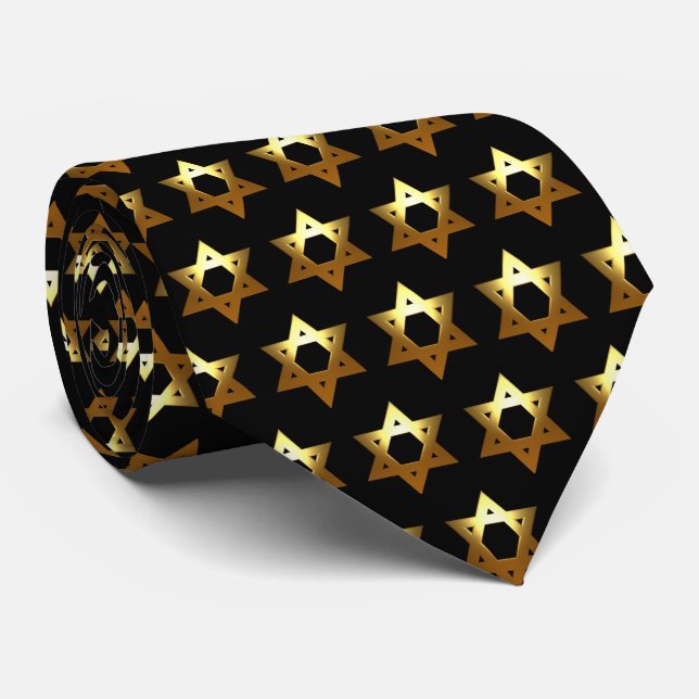 Cravate Black and Gold Star of David Neck Tie (Roulé)
