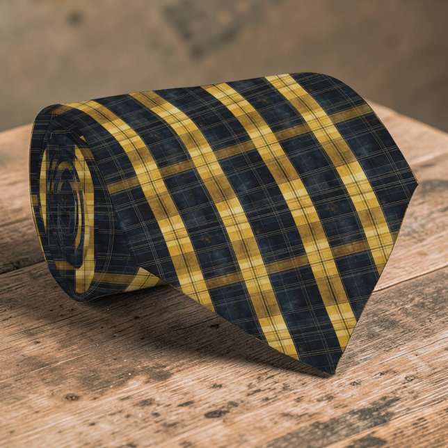 Cravate Black and Gold/Yellow Plaid Pattern Necktie Tie (Créateur téléchargé)