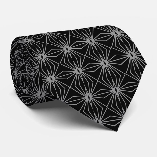 Cravate Black And Gray Mid Century Line Drawing Pattern (Roulé)