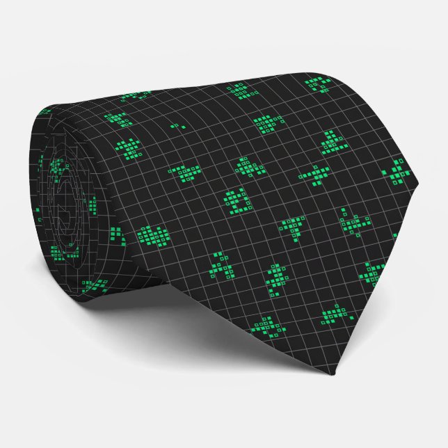 Cravate Black and Green Retro Pixelated Matrix Code  (Roulé)