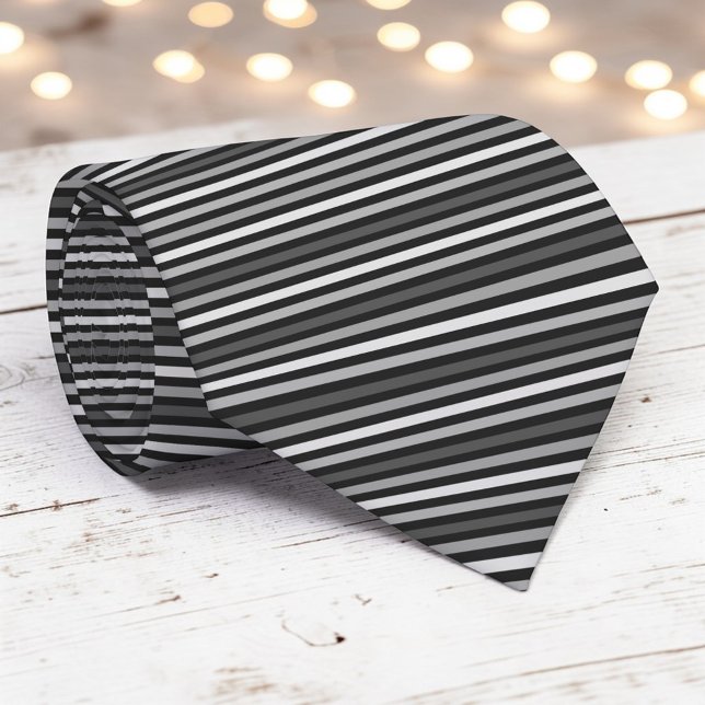 Cravate Black and Grey Color Stripes Necktie (Créateur téléchargé)