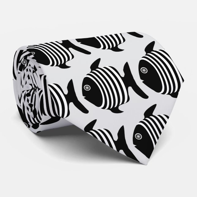 Cravate Black And White Angel Fish Design (Roulé)