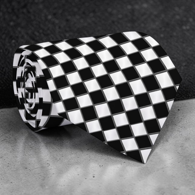 Cravate Black and White Checkered Custom Necktie (Créateur téléchargé)