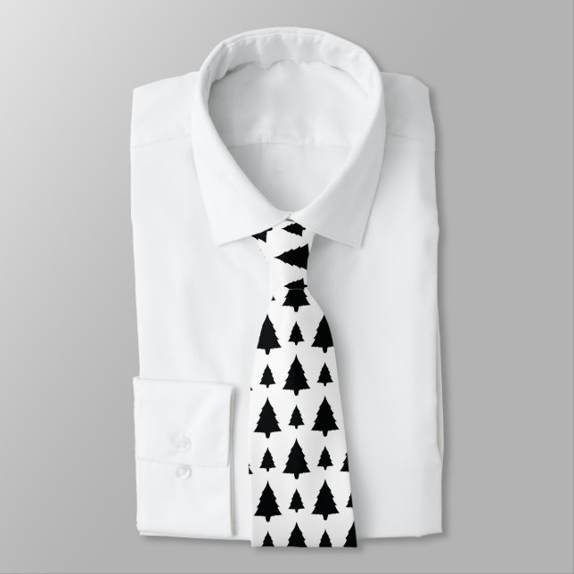 Cravate Black And White Fir Christmas Tree Pattern (Attaché)