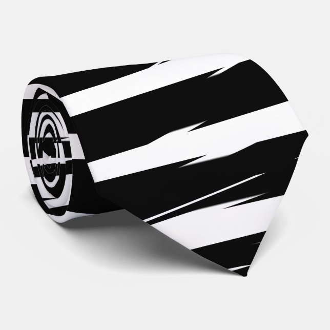Cravate Black and White Glitch Signal Stripes (Roulé)