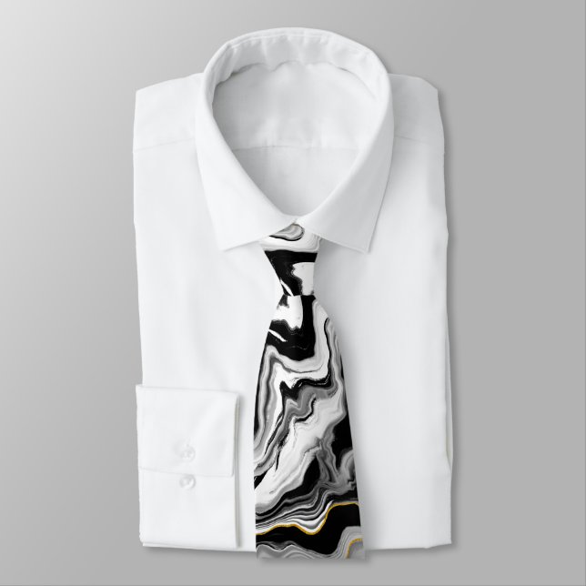 Cravate Black and white, gold marble Neck Tie (Attaché)