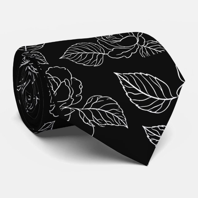 Cravate Black And White Leafy NeckTie (Roulé)