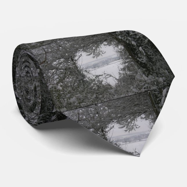 Cravate Black and White Love Snow Heart Photo Noël (Roulé)
