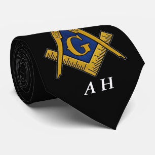 Cravate Black and White Masonic Freemason Monogram