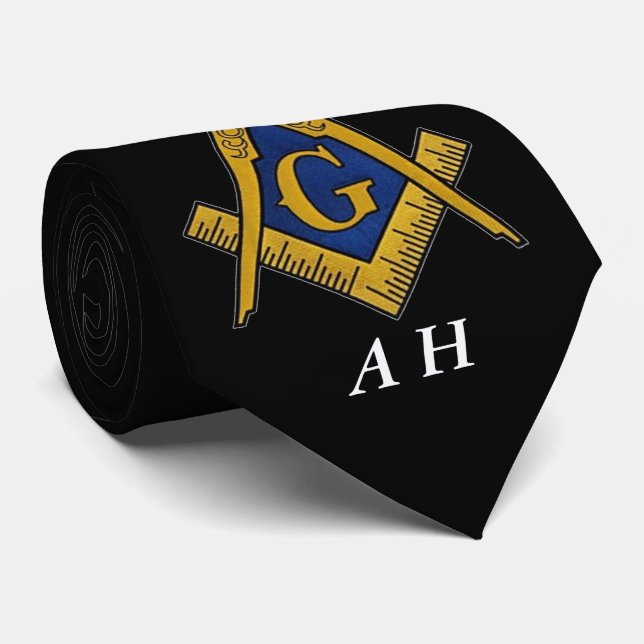Cravate Black and White Masonic Freemason Monogram (Roulé)