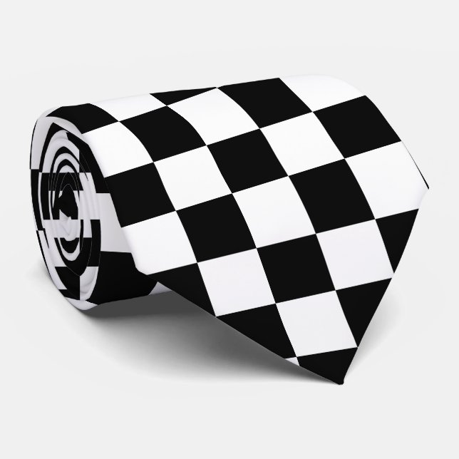 Cravate Black and White Racing Silks Checks Derby (Roulé)