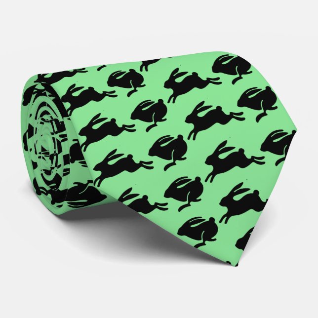 Cravate Black Bunnies Hopping Monnaie Vert Pâques Mode (Roulé)