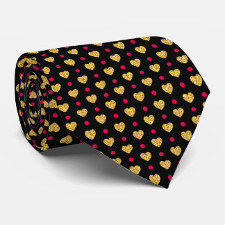 Cravate Black Gold Pink Tiny Heart Background Valentine