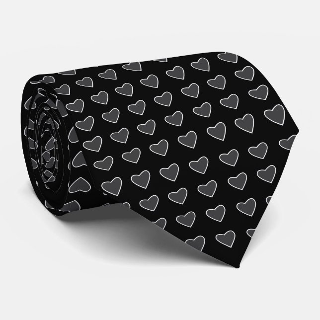 Cravate Black Grey Love Hearts Motif (Roulé)