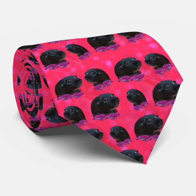 Cravate Black Guinée Pigs On Pretty Pink Rose (Roulé)