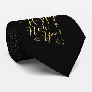 Cravate Black Happy New Year Tie Gold Foil