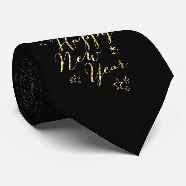 Cravate Black Happy New Year Tie Gold Foil (Roulé)