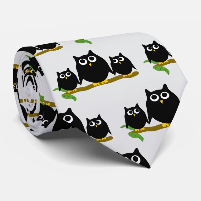 Cravate Black Owls Design Any Colour Background (Roulé)