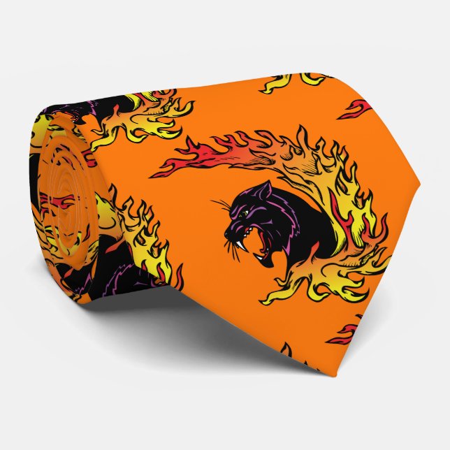 Cravate Black Panther Head Flames Sports Football Necktie (Roulé)