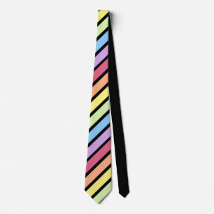 Cravate Black Pastel Rainbow Diagonal Stripe Neck Tie