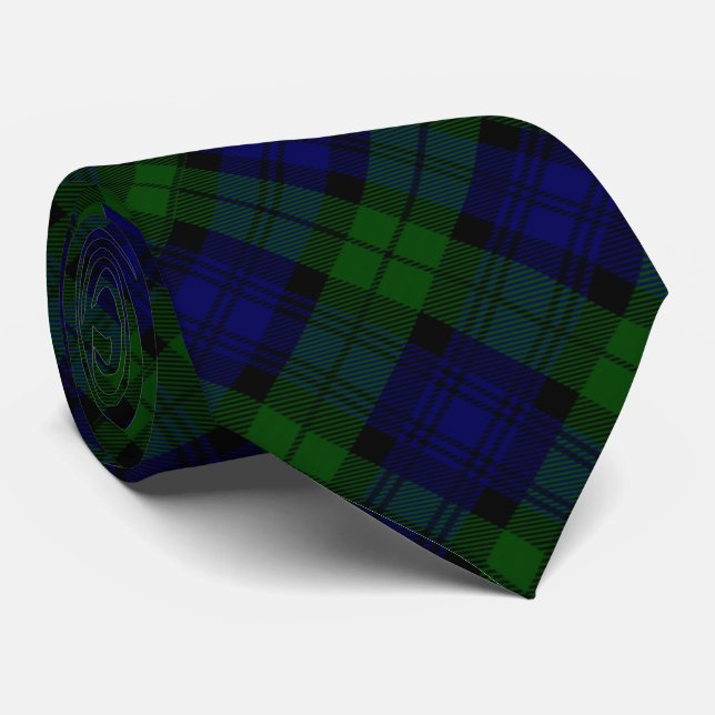 Cravate Black Watch Tartan bleu vert Plaid (Roulé)