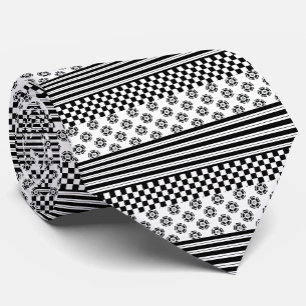 Cravate Black White Boho Check Floral Stripes Motif