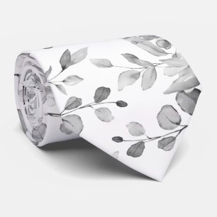 Cravate Black & White Eucalyptus Greenery Wedding Neck Tie