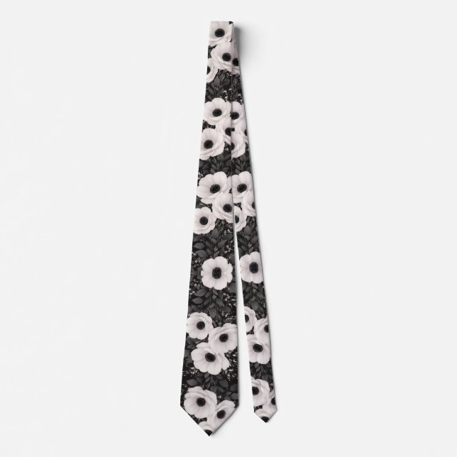 Cravate Black & White Poppy Floral (Devant)